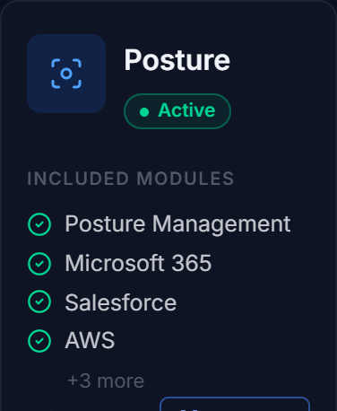 TrustLayer console dashboard tile for the Posture module and the products inside it.